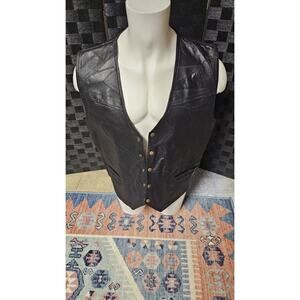 Vintage Italian Stone Design mens vest black leather XXL